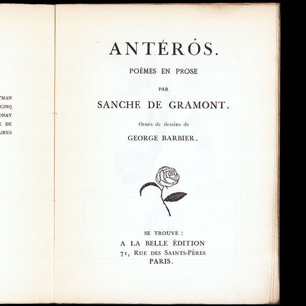 George Barbier - Antéros, Poèmes en prose de Sanche de Gramont (1913)