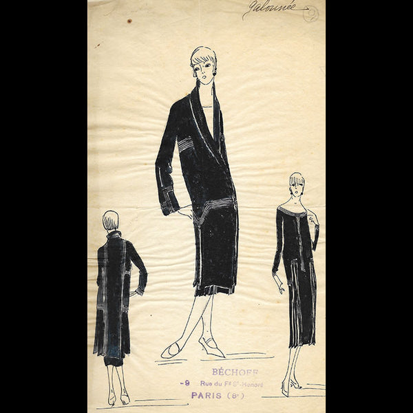 Bechoff - Galonnée, dessin d'une robe (circa 1925)