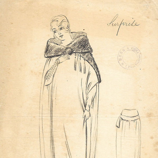 Beer - Surprise, dessin d'un manteau (circa 1920)