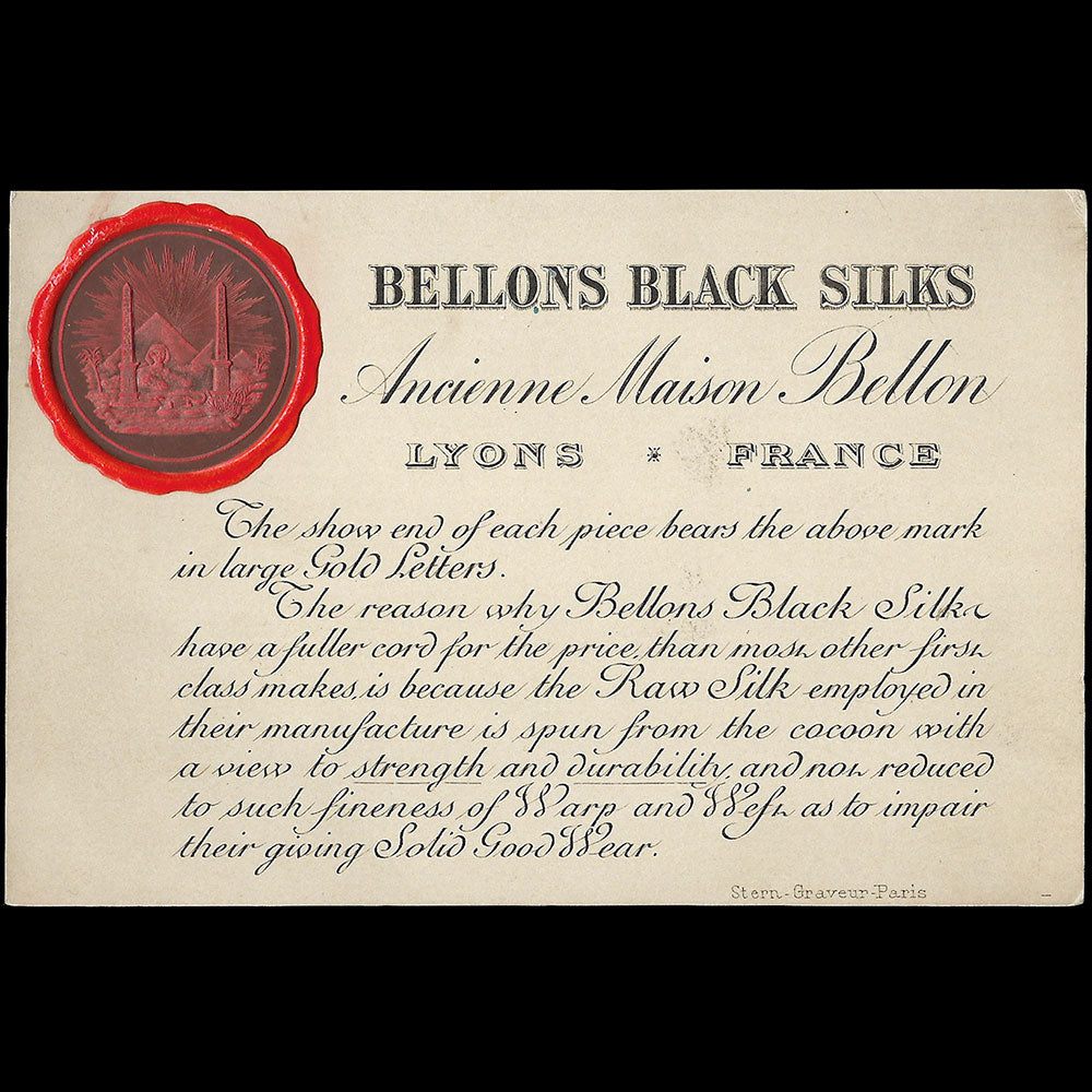 Bellons Black Silks - Carte de la maison de soie (circa 1890-1900)