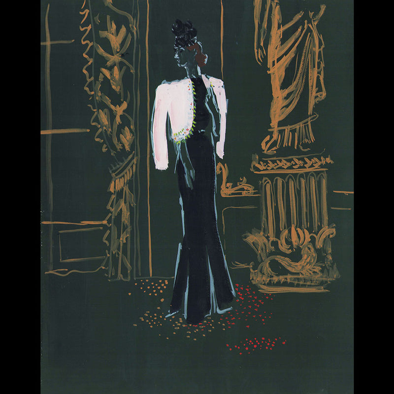 Schiaparelli - Elégante au boléro brodé, dessin de Christian Bérard (1937)