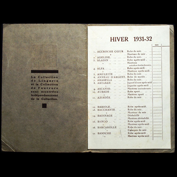 Lucien Lelong - Carnet de collection, Hiver 1931-1932