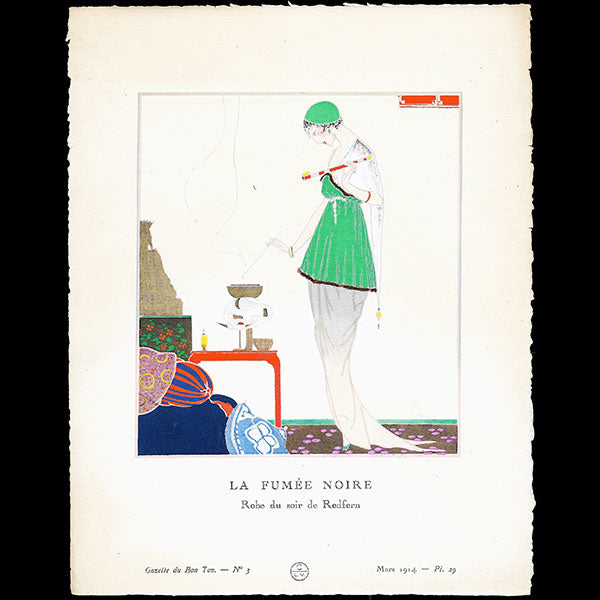 Gazette du Bon Ton - La Fumée noire, robe du soir de Redfern, planche de Louis Strimpl (n°3, 1914)