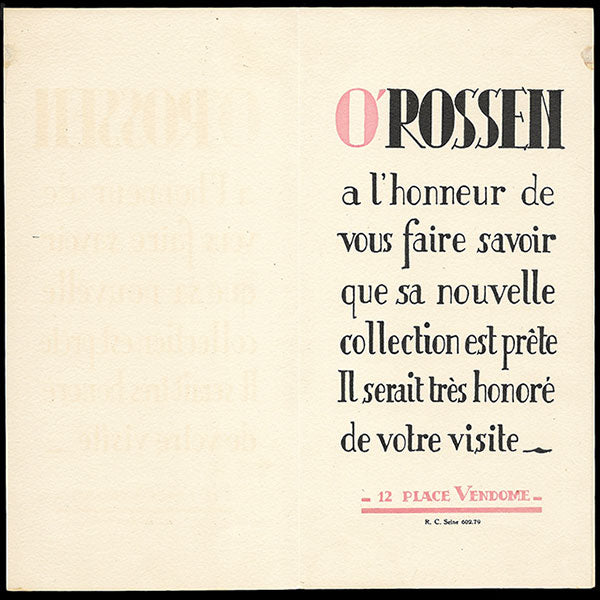 O'Rossen - Carte d'invitation illustrée par Robert Pollack (1925)