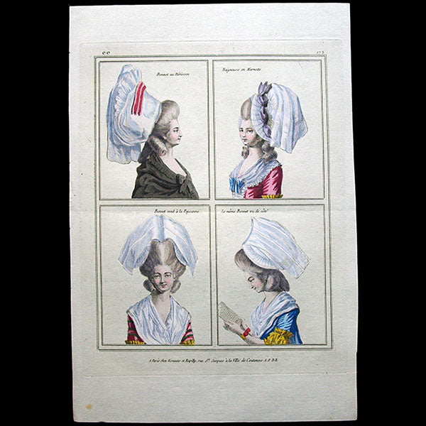 Gallerie des Modes et Costumes Français, 1778-1787, gravure n° ee 172, Bonnet au hérisson (1780)