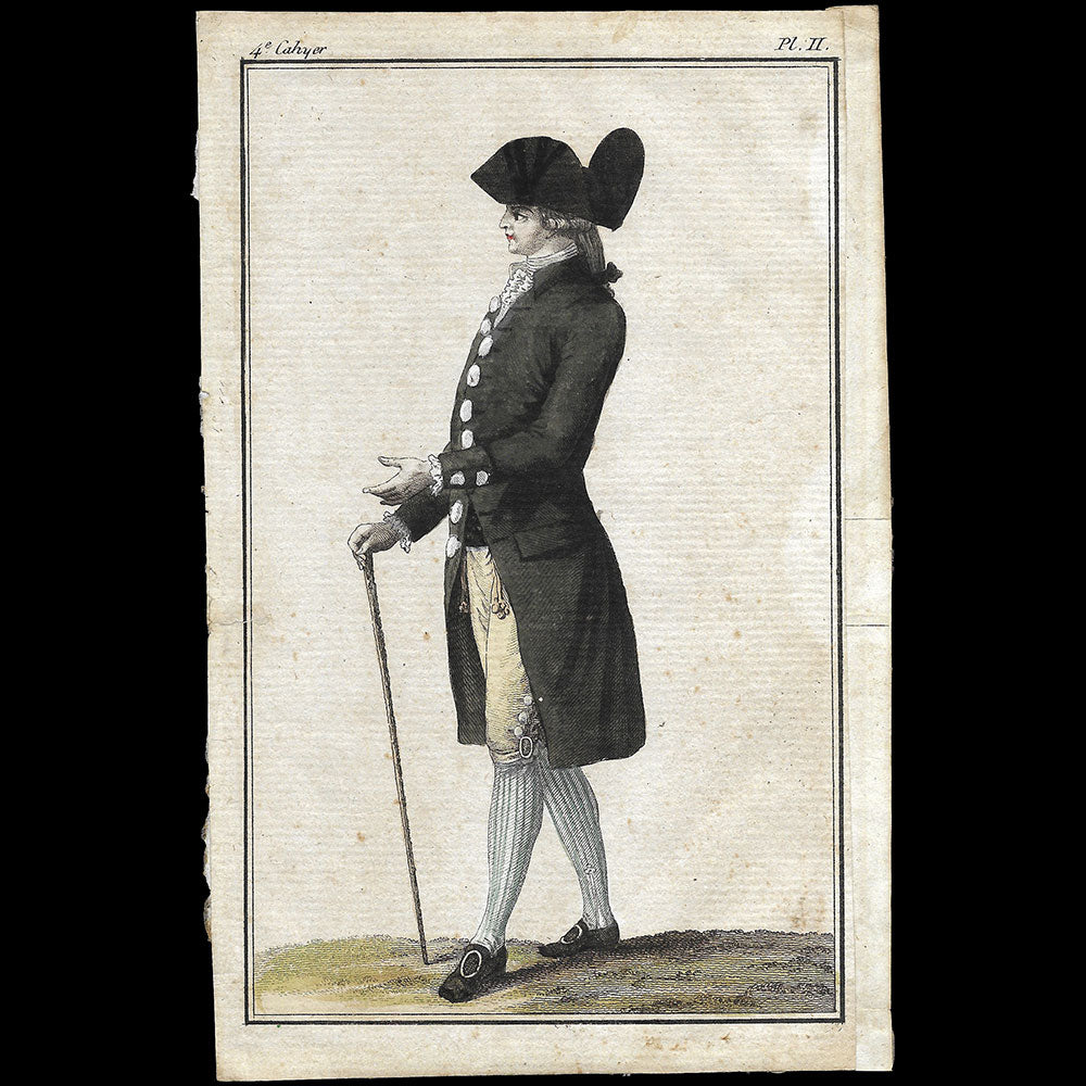 Cabinet des modes, 4ème cahier, planche 2 - Homme en  (1er janvier 1786)
