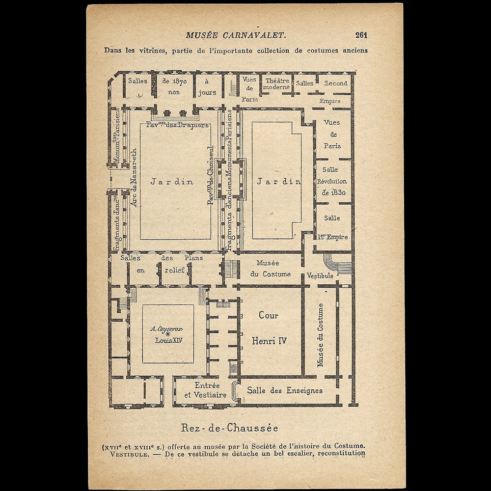 Musée Carnavalet - Salle des Costumes, plan du guide bleu (1924)