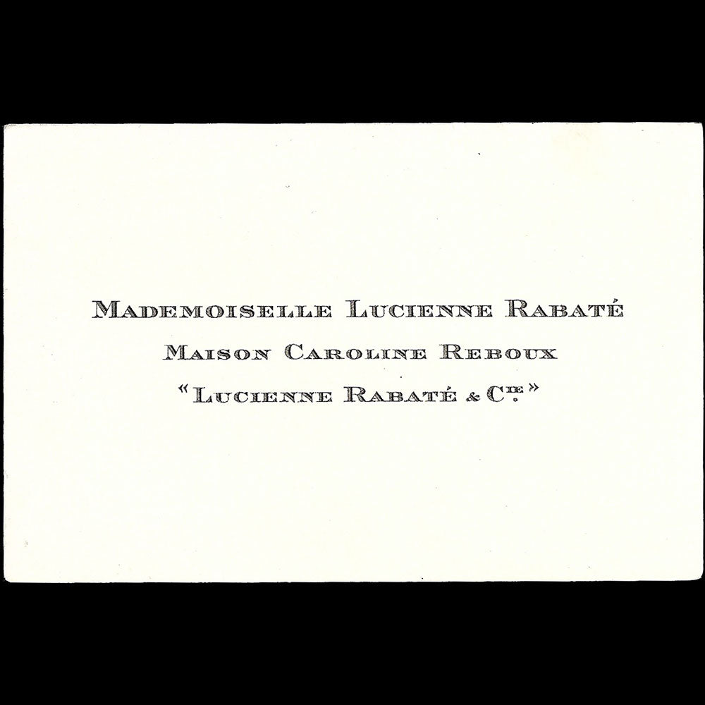 Caroline Reboux - Carte de visite de Lucienne Rabaté (circa 1928)