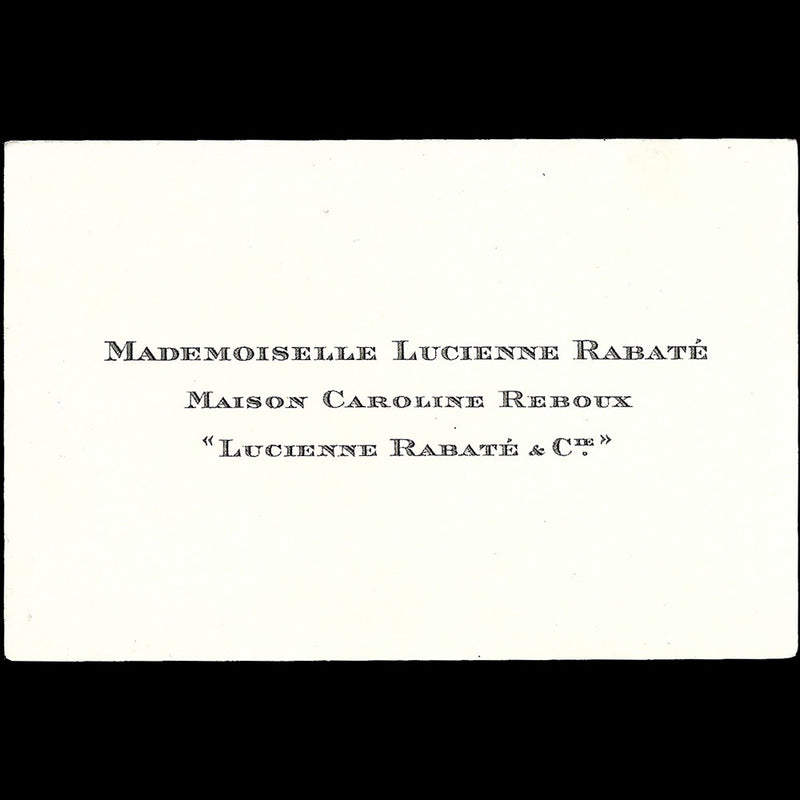Caroline Reboux - Carte de visite de Lucienne Rabaté (circa 1928)