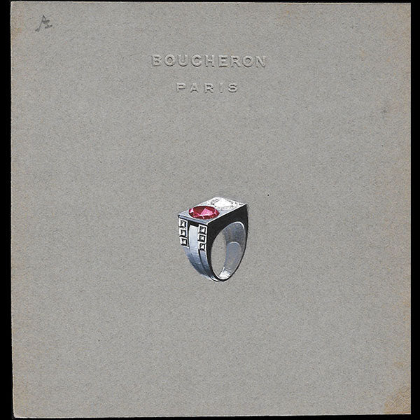 Boucheron - Bague aux rubis et diamants : projet de bijou (circa 1940s)