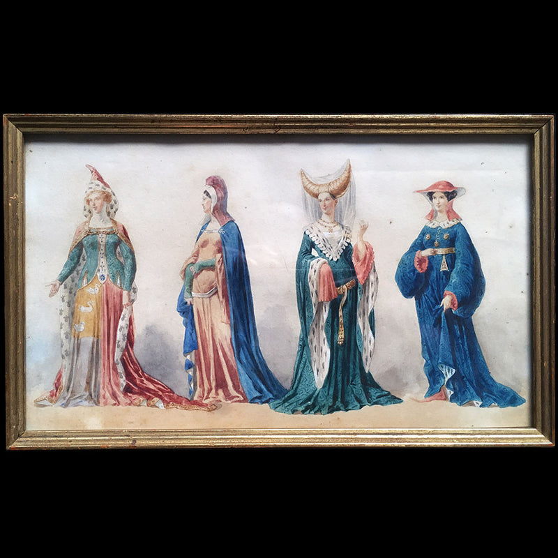 Frédéric Lix - Costumes de Charles V et Charles VI, dessin pour Histoire de la Mode en France de Challamel (1875)