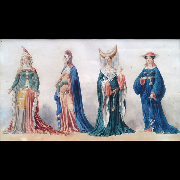Frédéric Lix - Costumes de Charles V et Charles VI, dessin pour Histoire de la Mode en France de Challamel (1875)