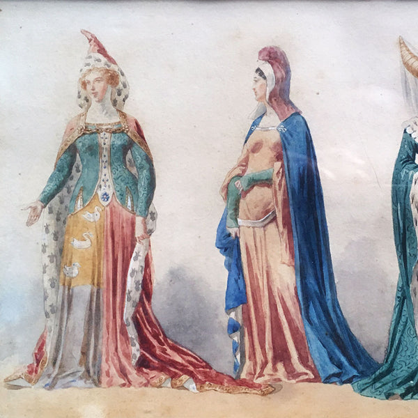 Frédéric Lix - Costumes de Charles V et Charles VI, dessin pour Histoire de la Mode en France de Challamel (1875)