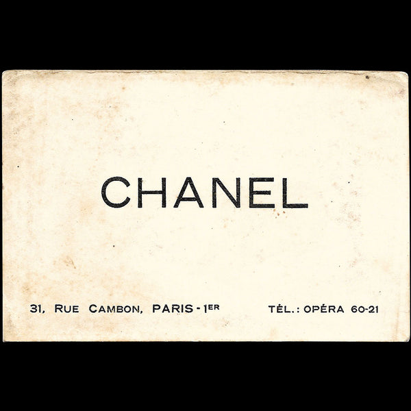 Chanel - Carte de visite de la maison Chanel, 31 rue Cambon à Paris (1945)