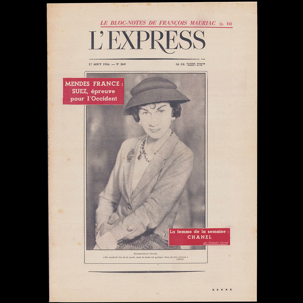 L'Express, 17 août 1956 - Chanel, la femme de la semaine par Françoise Giroud