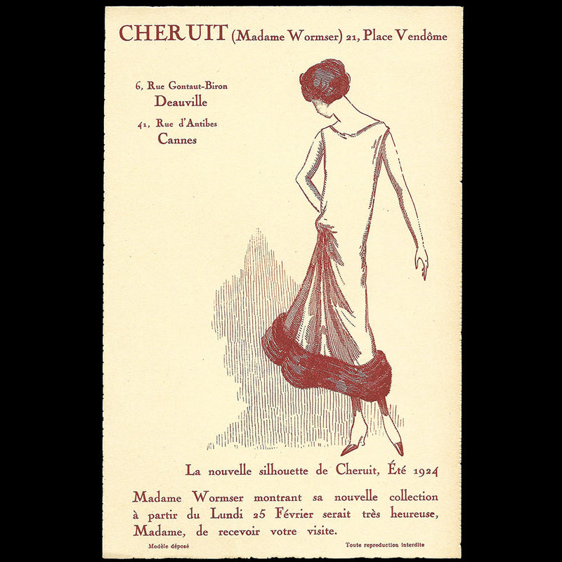 Chéruit - Invitation de la maison de couture, 21 place Vendôme à Paris (1924)