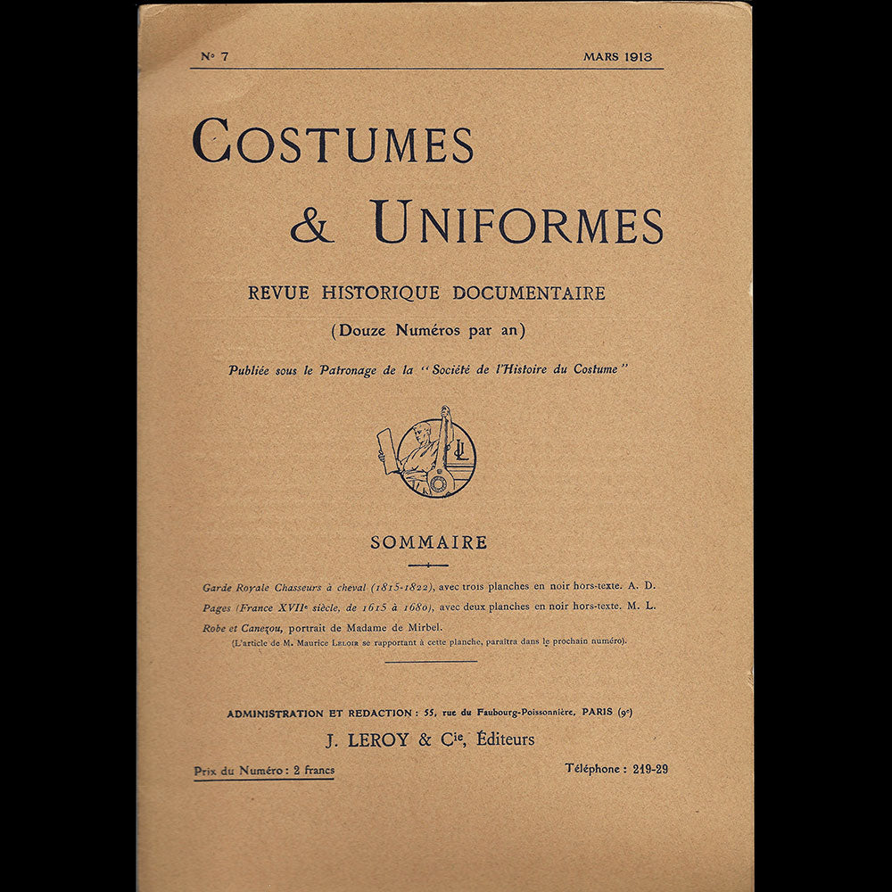 Costumes & Uniformes, revue de la Société de l'Histoire du Costume, n°7 (mars 1913)