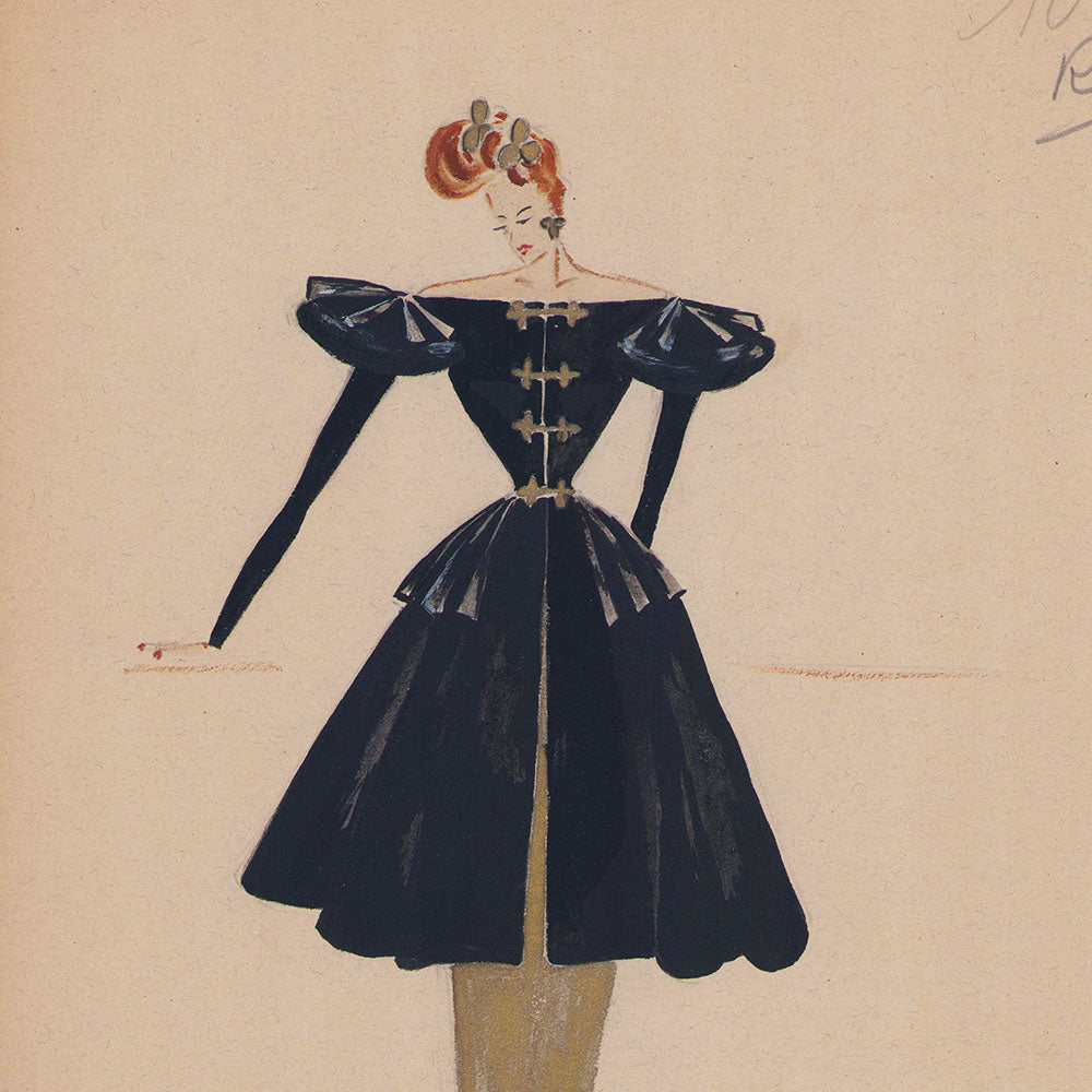 Croquis de mode - Manteau noir (1940s)