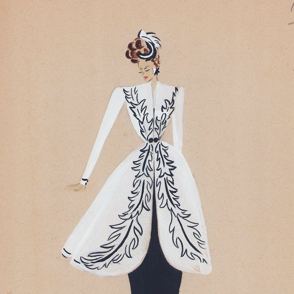 Croquis de mode - Manteau blanc brodé (1940s)