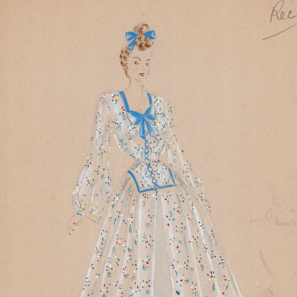 Croquis de mode - Robe à fleurs (1940s)