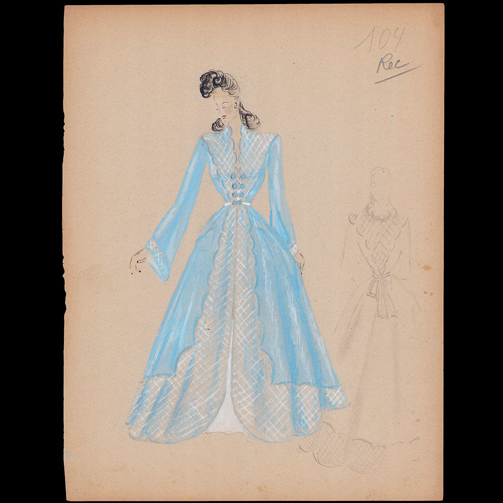 Croquis de mode - Robe bleue (1940s)