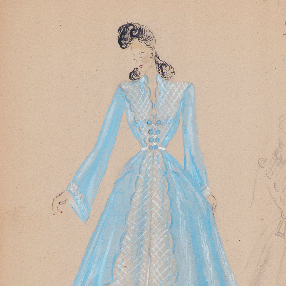 Croquis de mode - Robe bleue (1940s)