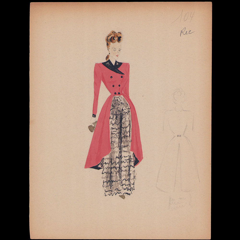 Croquis de mode - Manteau rouge (1940s)