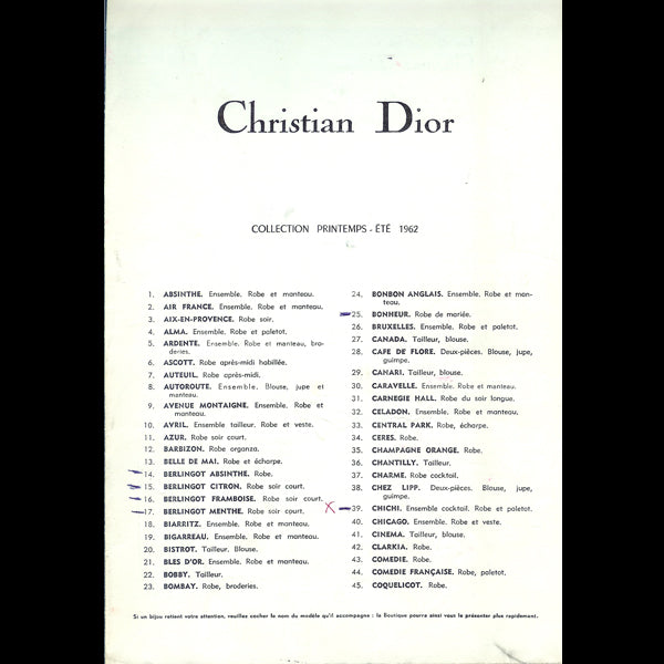 Christian Dior, collection Printemps-Eté 1962