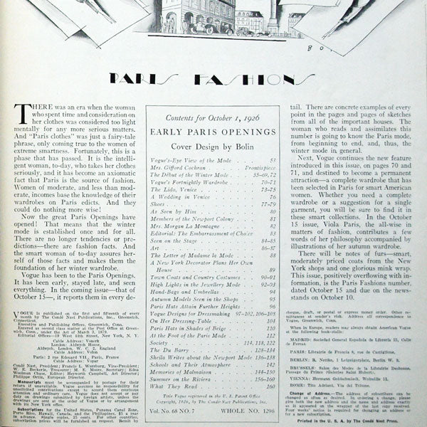 Vogue US (1er octobre 1926), couverture de Bolin