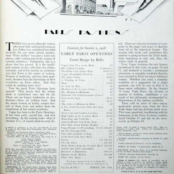 Vogue US (1er octobre 1926), couverture de Bolin