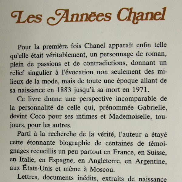 Les années Chanel, avec envoi (1972)