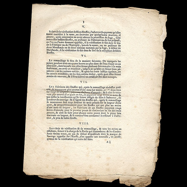 Lettres patentes du Roi relatives à la mention de la taille des étoffes (1772)