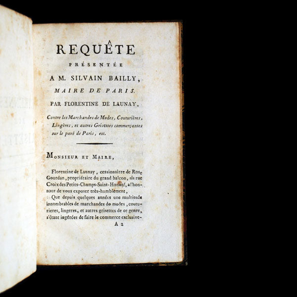 Etrennes aux grisettes pour l'année 1790, requête présentée contre les Marchandes de Modes, Couturières, Lingères et autres Grisettes commerçantes sur le pavé de Paris