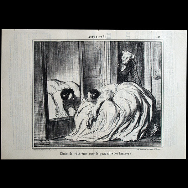 Daumier - Actualités, planche n°380, caricature de la mode des crinolines (1857)