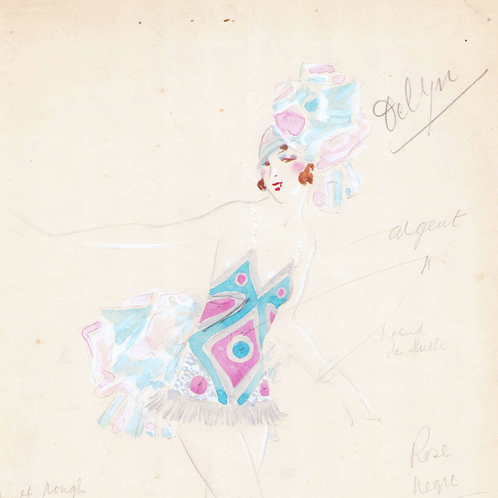 Fashion drawing of evening dress from a Paris Couture House (c. 1925-1930)