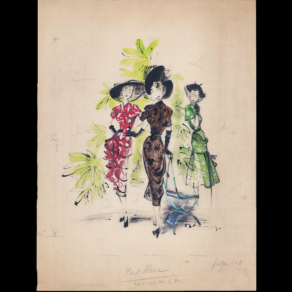 Jacques Demachy - Robes de Marcelle Dormoy, Jean Desses et Lafaurie, dessin pour la Femme Chic (circa 1947)