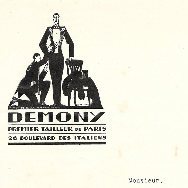Demony - Lettre invitation du tailleur, 26 boulevard des Italiens à Paris (1920s)
