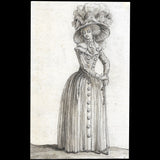 Gallerie des Modes et Costumes Français - La jeune Zuma en Redingote, dessin de Claude Desrais (1787)