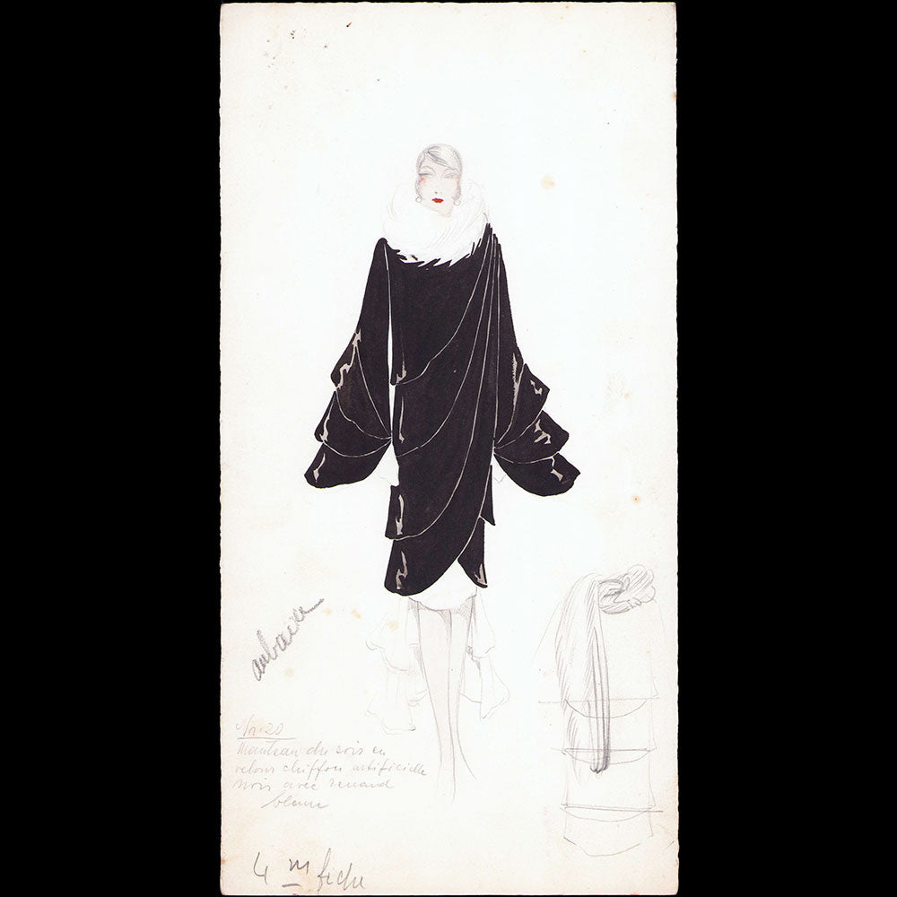 Fashion drawing of evening dress from a Paris Couture House (c. 1925-1930)