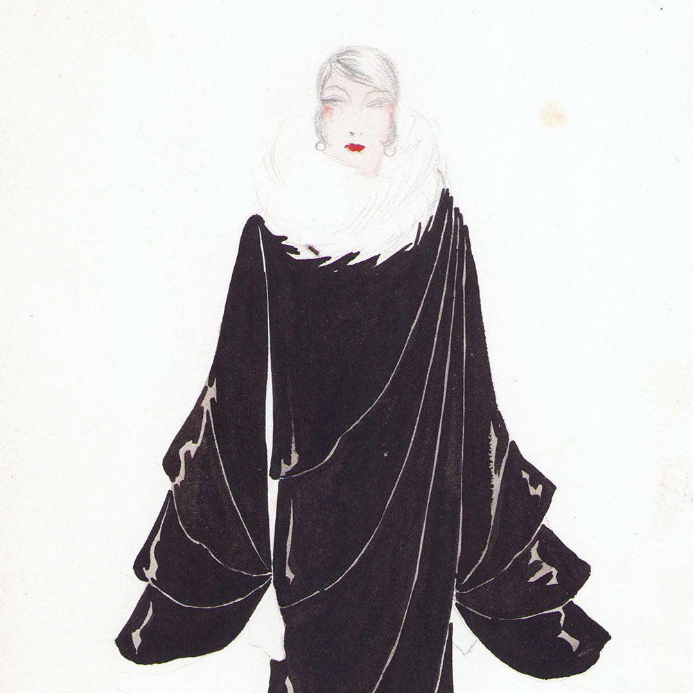 Aubaine, dessin d'un manteau de maison de couture parisienne (circa 1925)