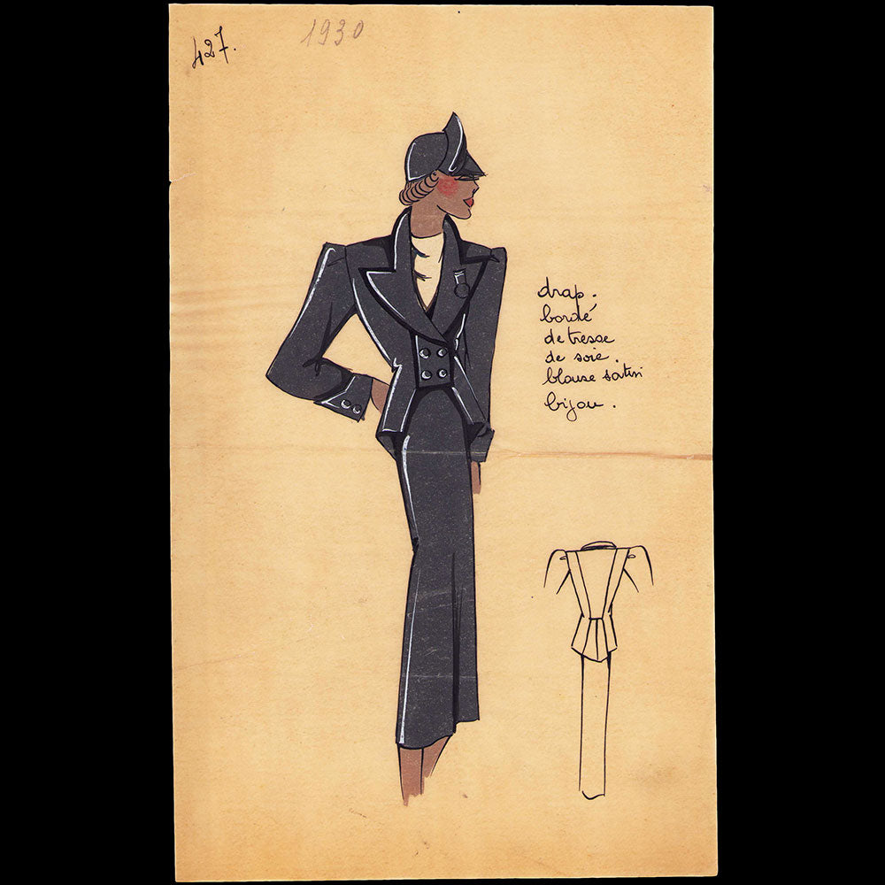 Fashion drawing of evening dress from a Paris Couture House (c. 1925-1930)