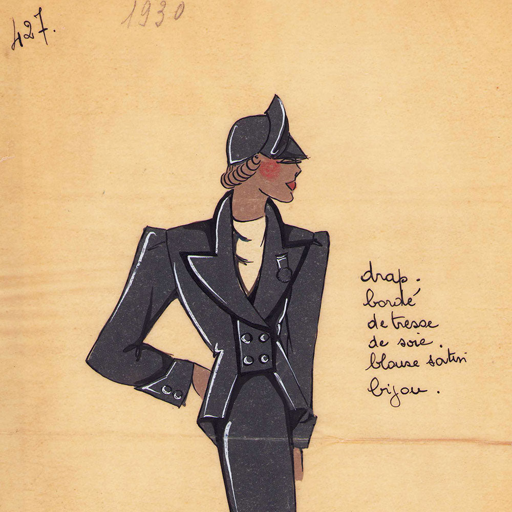 Fashion drawing of evening dress from a Paris Couture House (c. 1925-1930)