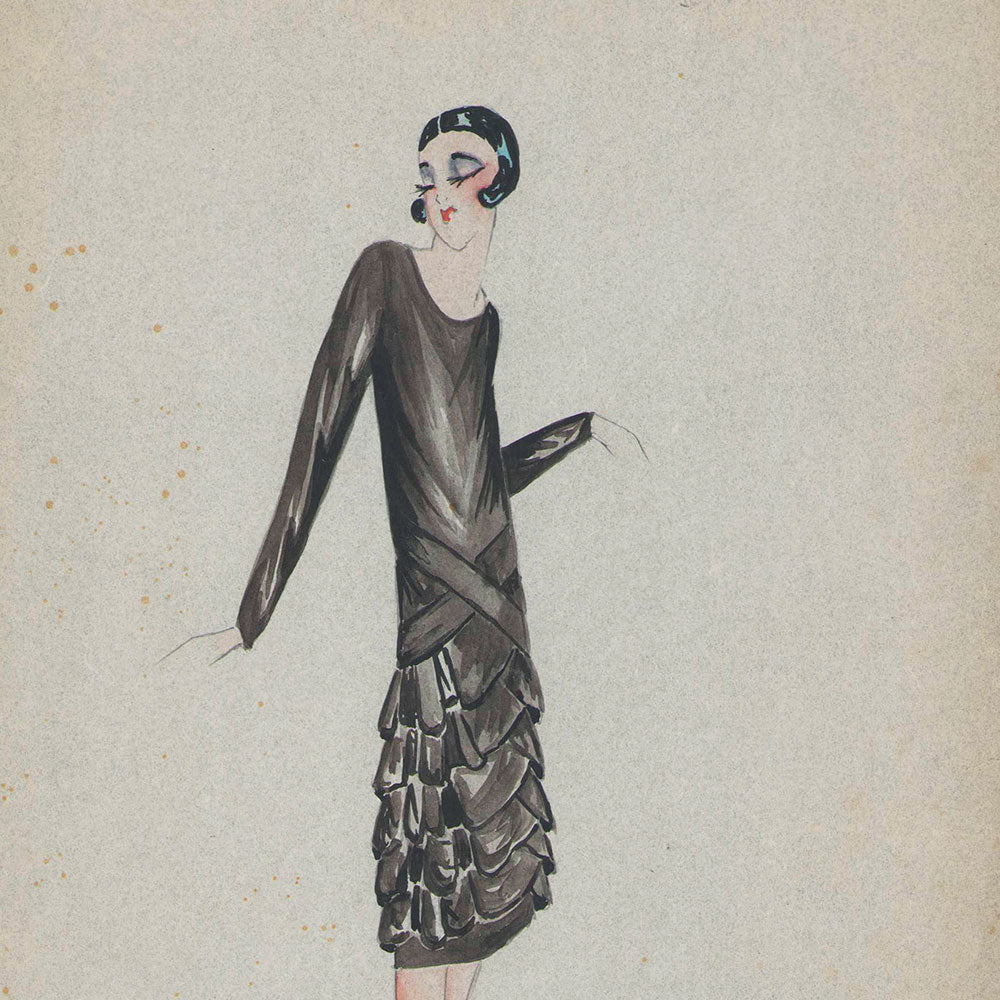 Fashion drawing of evening dress from a Paris Couture House (c. 1925-1930)