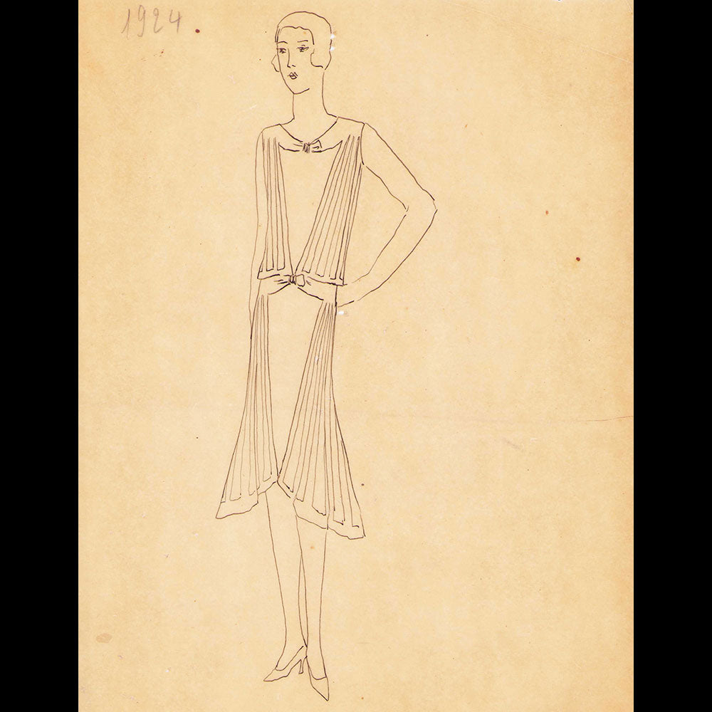 Fashion drawing of evening dress from a Paris Couture House (c. 1925-1930)