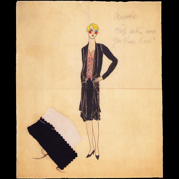 Jane - Dessin de la robe Annie en crepe de satin (circa 1925)
