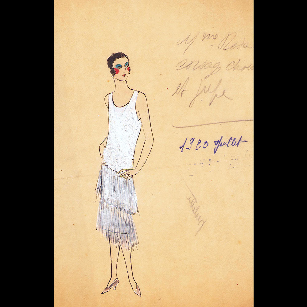 Fashion drawing of evening dress from a Paris Couture House (c. 1925-1930)