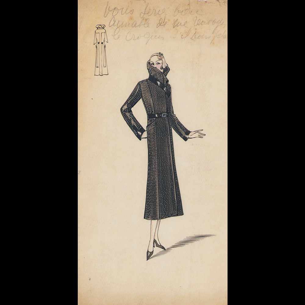 Ensemble de 9 dessins de robes de maisons de couture parisiennes (circa 1930)