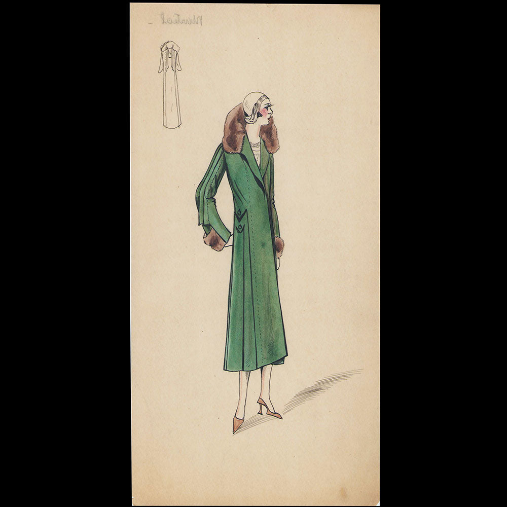 Ensemble de 9 dessins de robes de maisons de couture parisiennes (circa 1930)