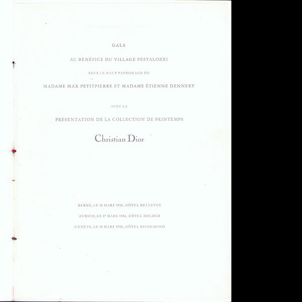 Christian Dior - Printemps 1956, programme des défilés suisses, couverture de Christian Bérard (1956)