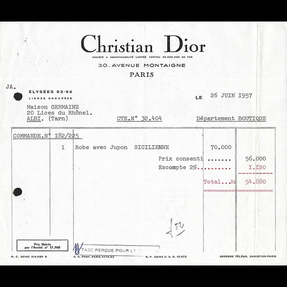 Christian Dior - Facture d'une robe avec jupon Sicilienne (1957)